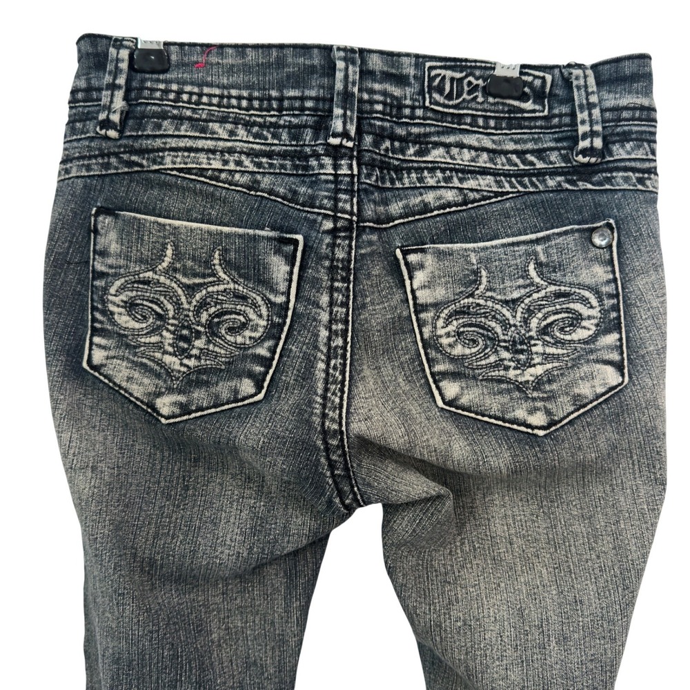 Y2K Ten25 Skinny Jeans Dark Wash Ramie Blend Embroidered Rhinestone Size 0